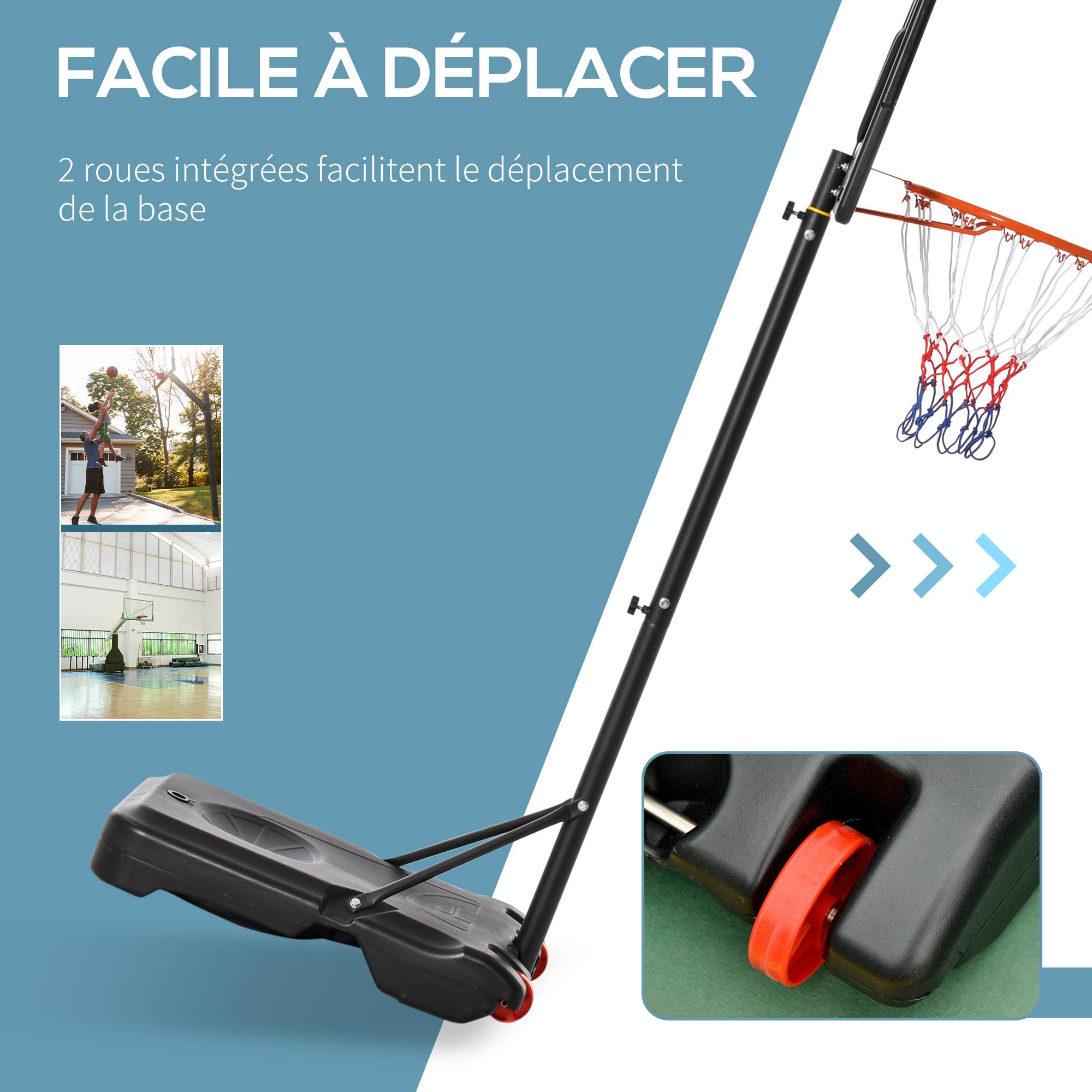 Panier de basket extérieur hauteur réglable 160–210 cm panier de basket sur pied à roulettes base remplissable noir - Image 7