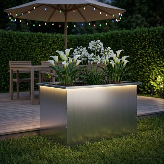 Vidaxl - Jardinière de jardin avec LED-Pot de fleur-Bac à fleurs Argenté 50 x 80 x 48 cm 249861 - Image 1