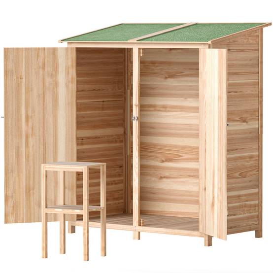 ComfortXL - Armoire de jardin bois de sapin 140 x 75 x 144/157 cm naturel avec table d’appoint rangement extérieur verrouillable - Image 2