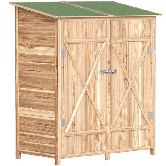 ComfortXL - Armoire de jardin bois de sapin 140 x 75 x 144/157 cm naturel avec table d’appoint rangement extérieur verrouillable - Image 10