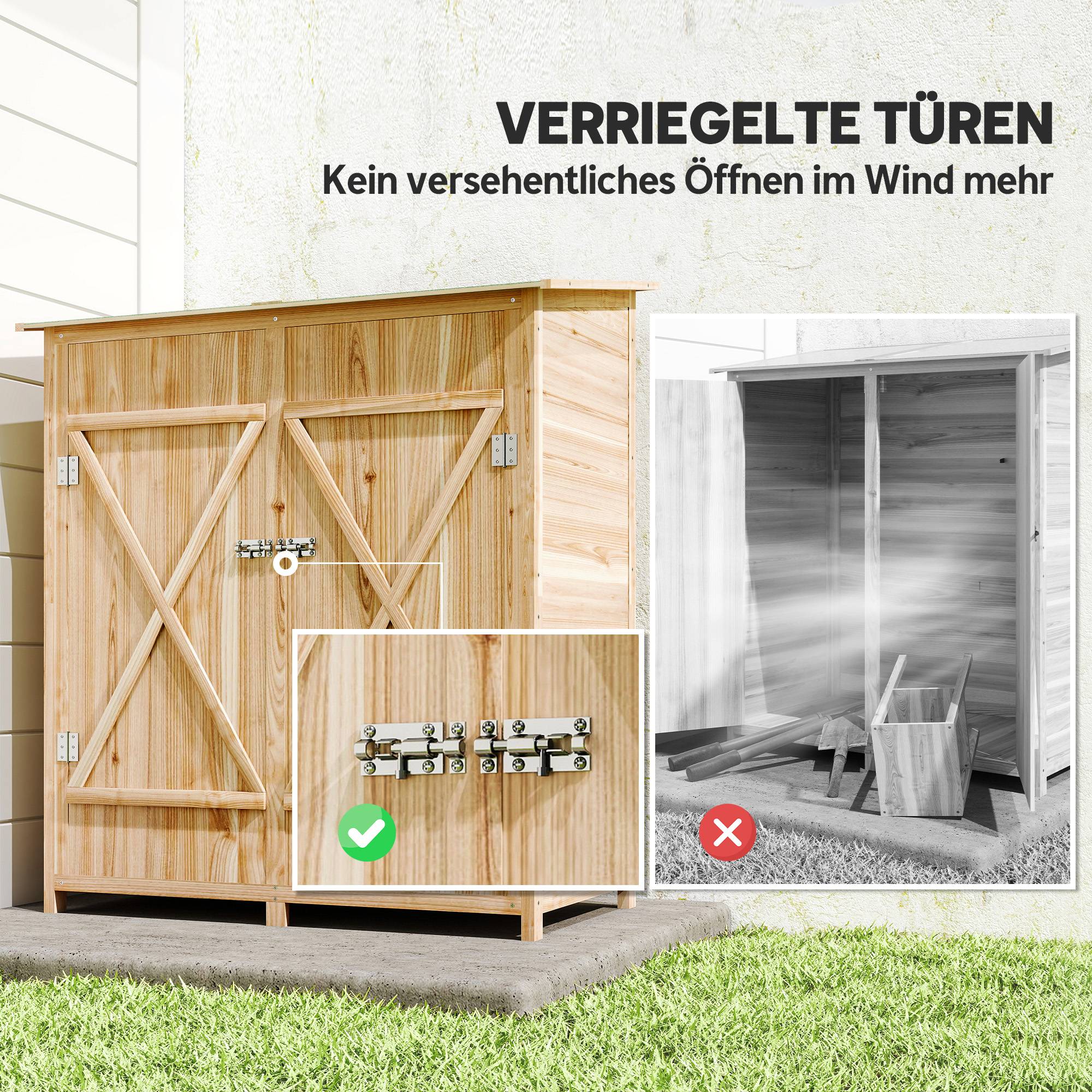 ComfortXL - Armoire de jardin bois de sapin 140 x 75 x 144/157 cm naturel avec table d’appoint rangement extérieur verrouillable - Image 6