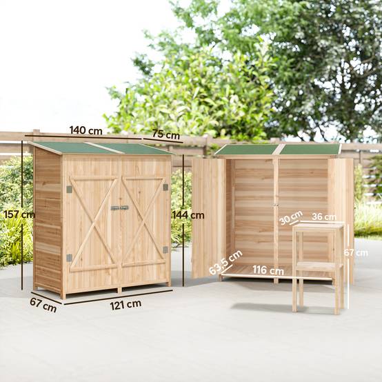 ComfortXL - Armoire de jardin bois de sapin 140 x 75 x 144/157 cm naturel avec table d’appoint rangement extérieur verrouillable - Image 3