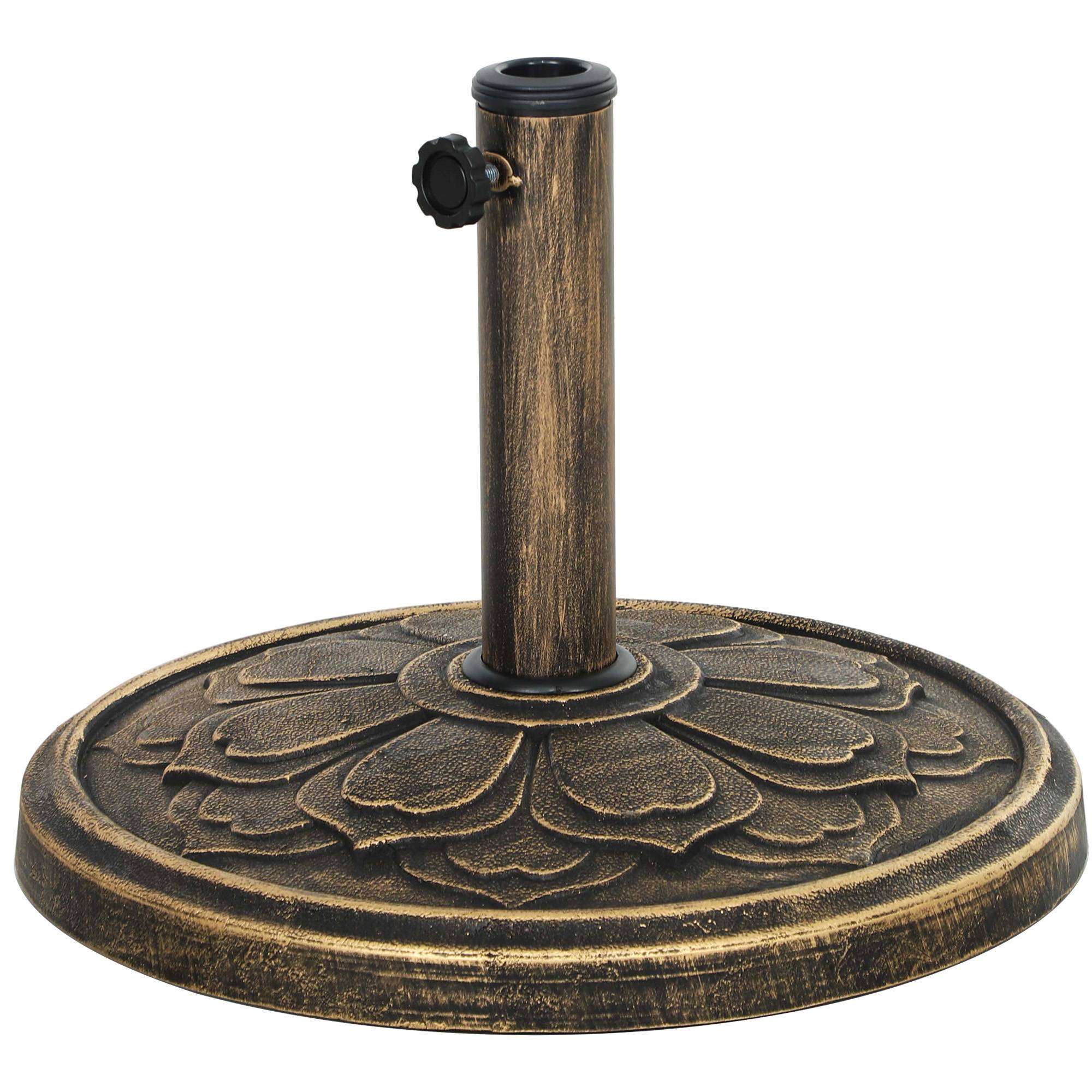 Base parasol design retro fleur de lotus 12 kg, jardin patio terrasse Ø46x33 cm, bronze - Image 2