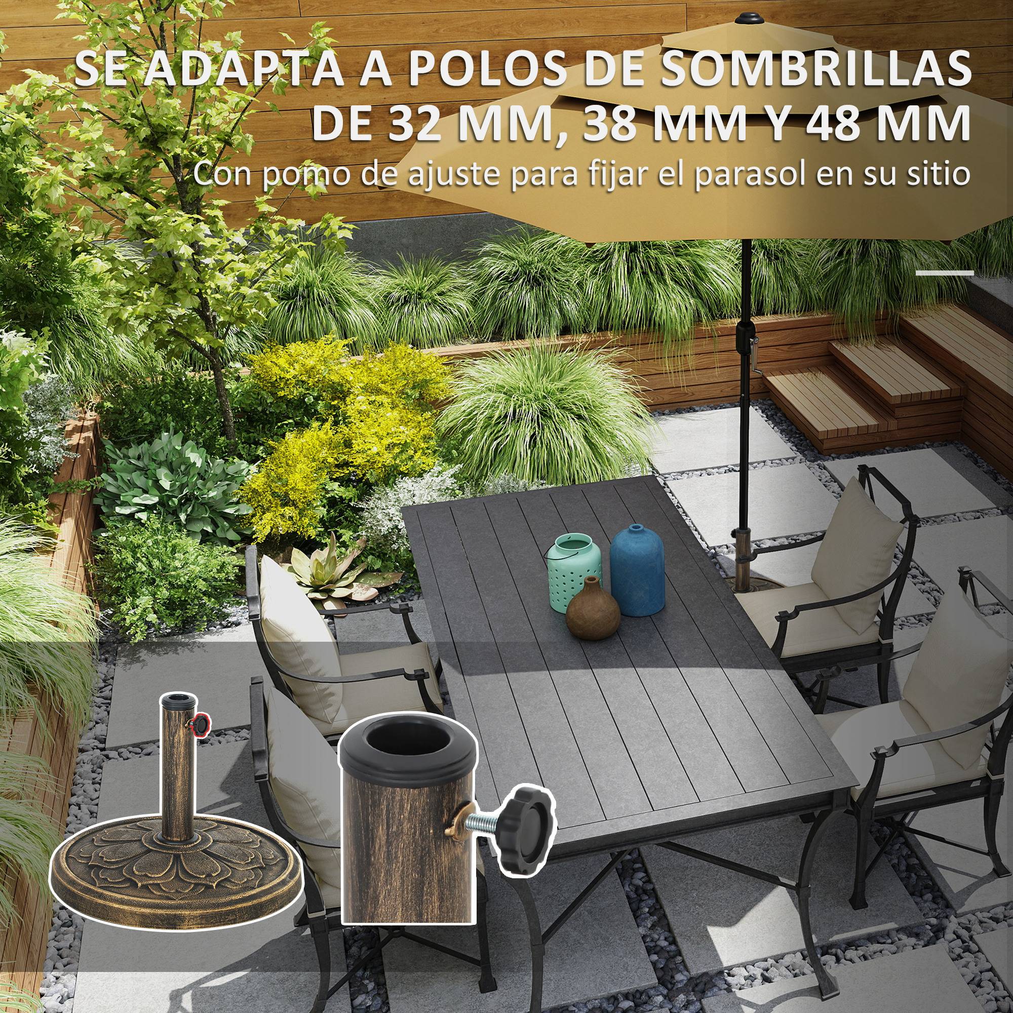 Base parasol design retro fleur de lotus 12 kg, jardin patio terrasse Ø46x33 cm, bronze - Image 6
