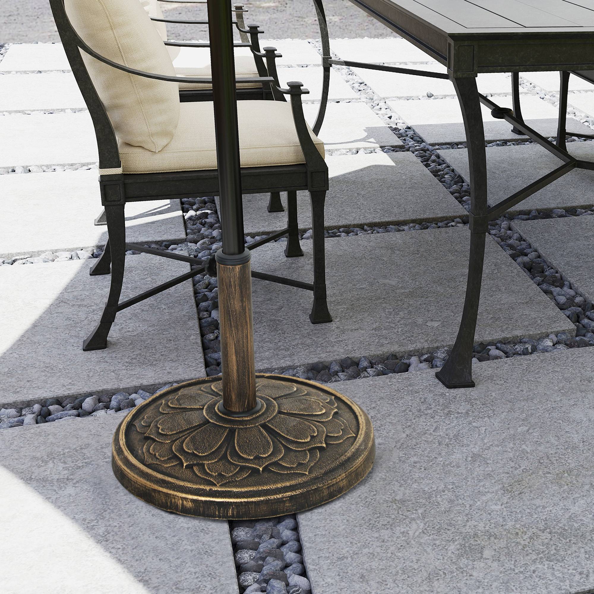 Base parasol design retro fleur de lotus 12 kg, jardin patio terrasse Ø46x33 cm, bronze - Image 10