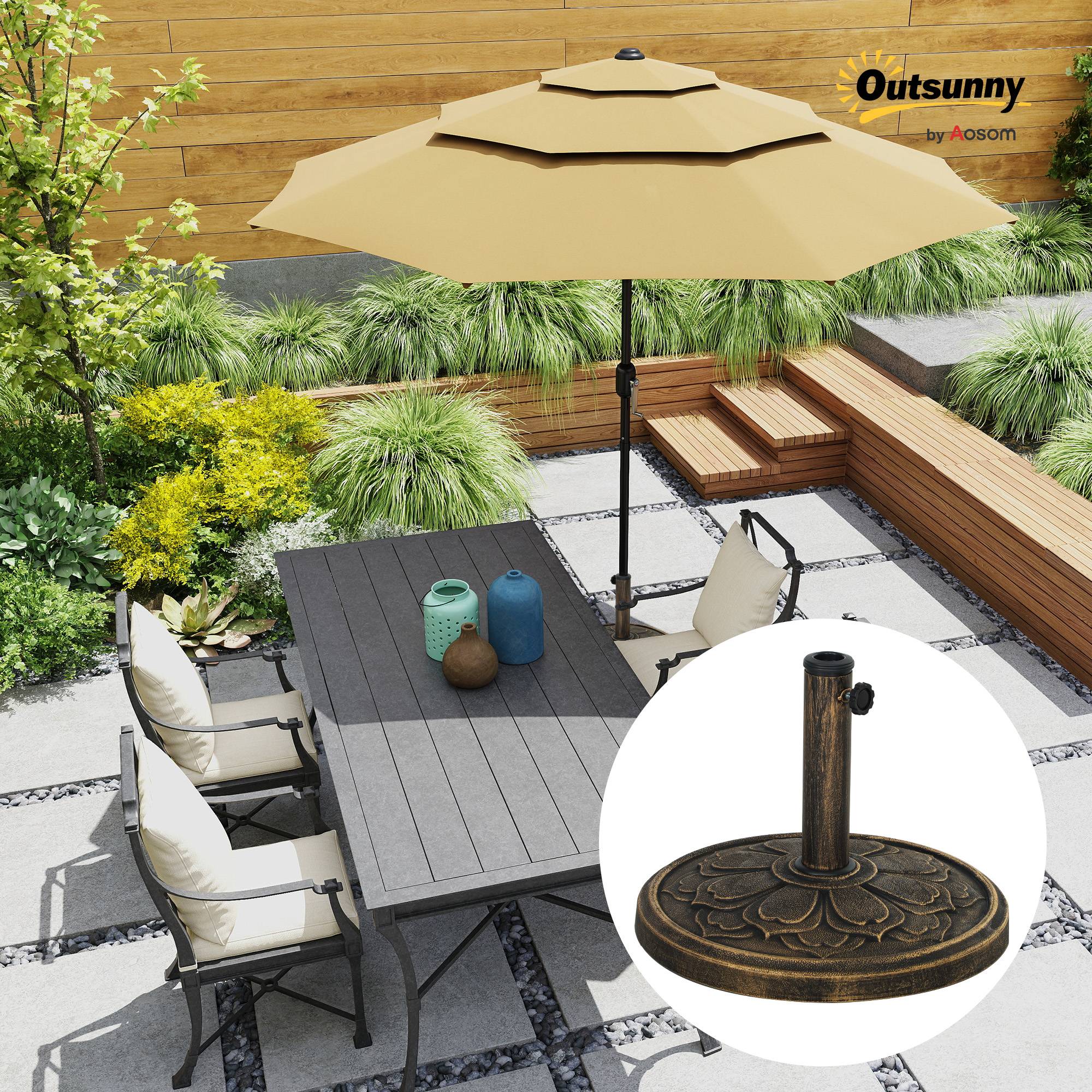 Base parasol design retro fleur de lotus 12 kg, jardin patio terrasse Ø46x33 cm, bronze - Image 4