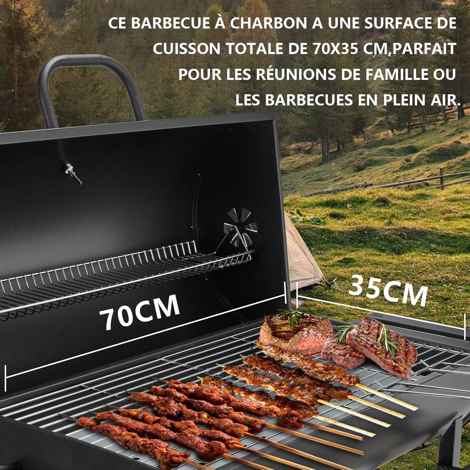 Teeno - Gril à charbon de bois, gril à charbon de bois XXL avec couvercle, thermomètre, tiroir à cendres, gants anti-brûlure, évents réglables - Image 4