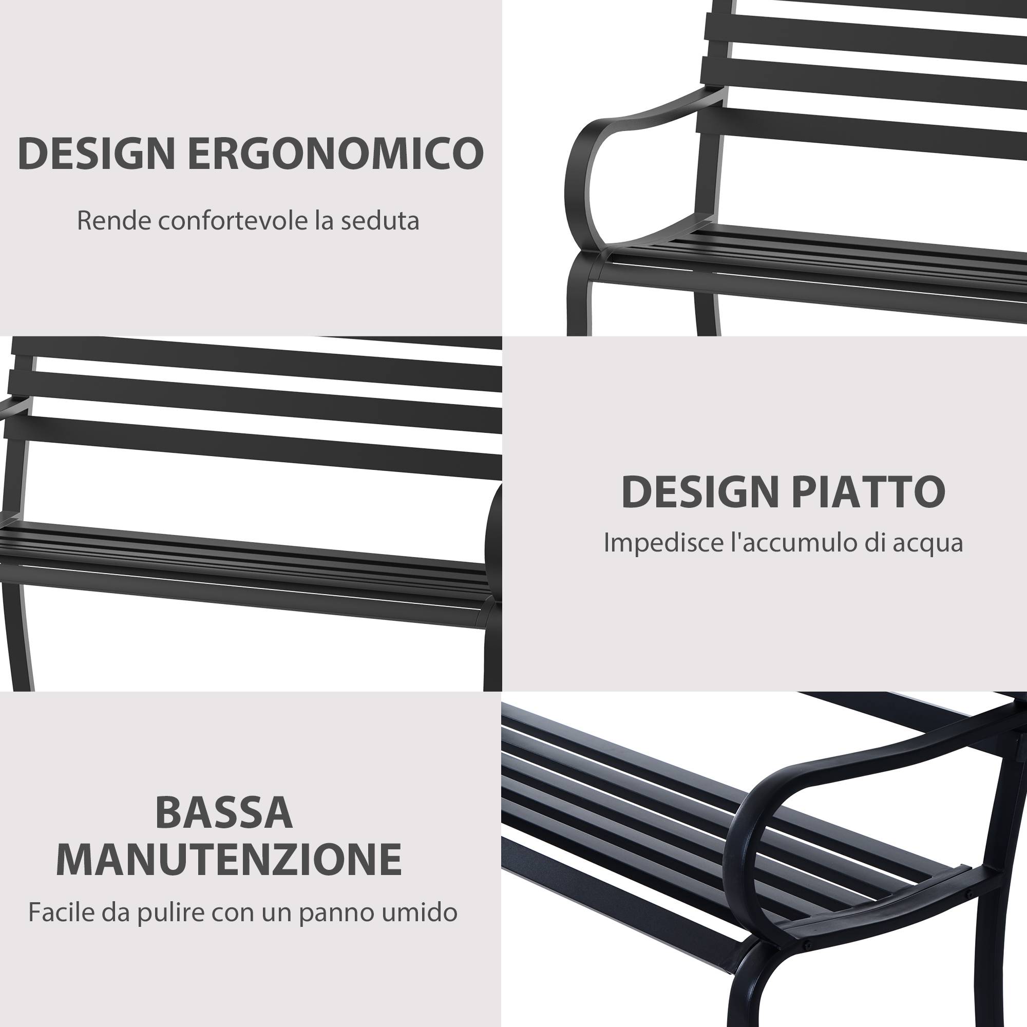 Banc de jardin deux places en métal noir imperméable, dimensions : 127 x 62 x 82 cm - Charge maximale : 240 kg - Image 7