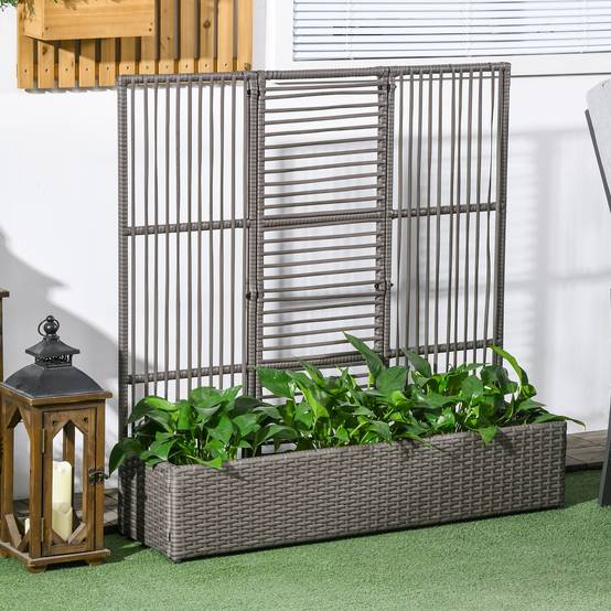 Jardinière avec treillis résine tressée gris 103 x 29 x 103 cm - PANGIVO - Image 3