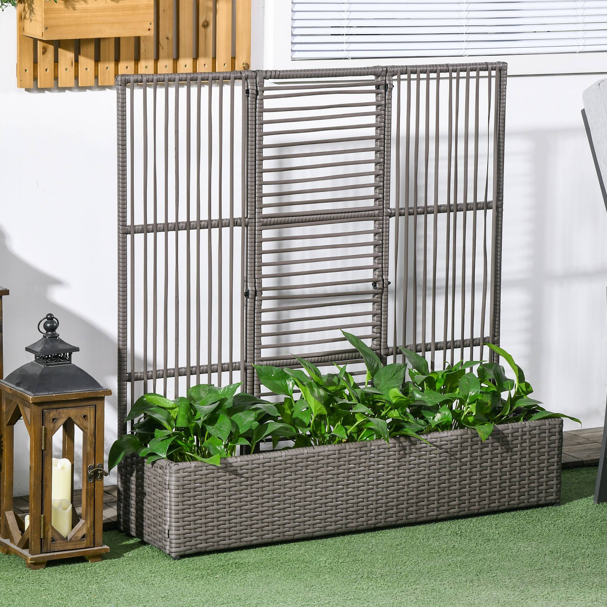 Jardinière avec treillis résine tressée gris 103 x 29 x 103 cm - PANGIVO - Image 3