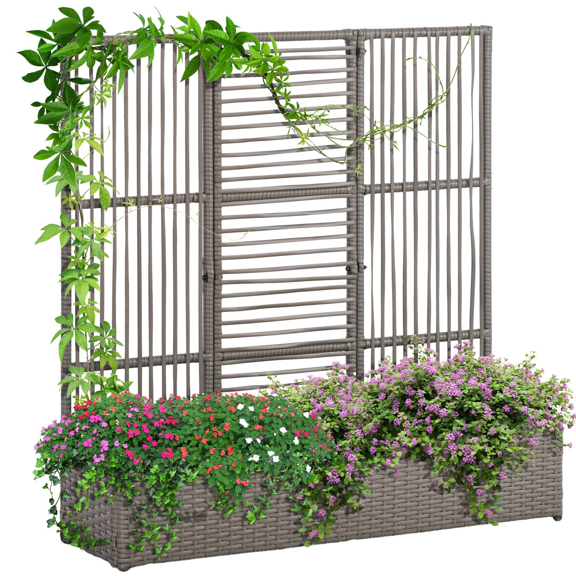 Jardinière avec treillis résine tressée gris 103 x 29 x 103 cm - PANGIVO - Image 1