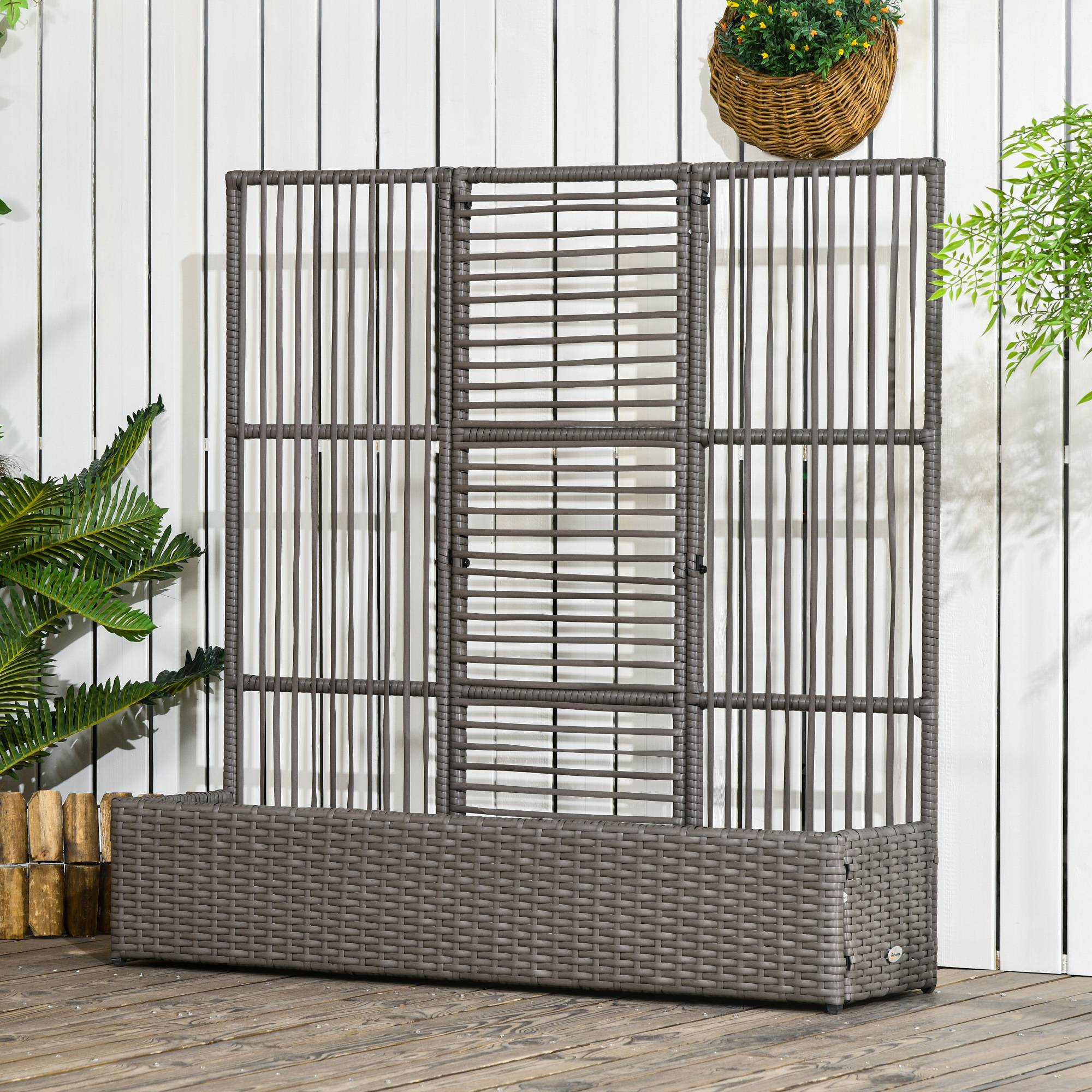 Jardinière avec treillis résine tressée gris 103 x 29 x 103 cm - PANGIVO - Image 4