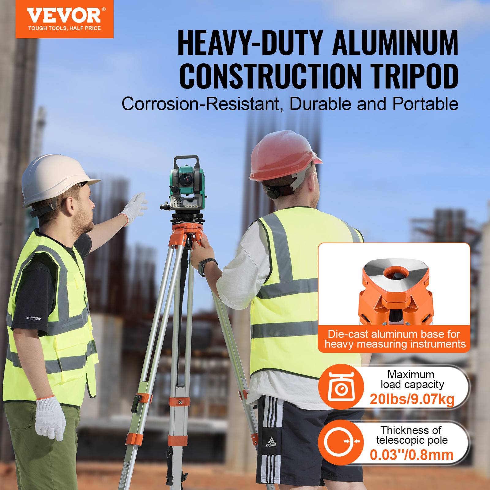 Vevor - VEVOR Trépied niveau laser, montage 5/8"-11, hauteur 42-166.5cm, pieds rétractables/antidérapants, robuste. - Image 2