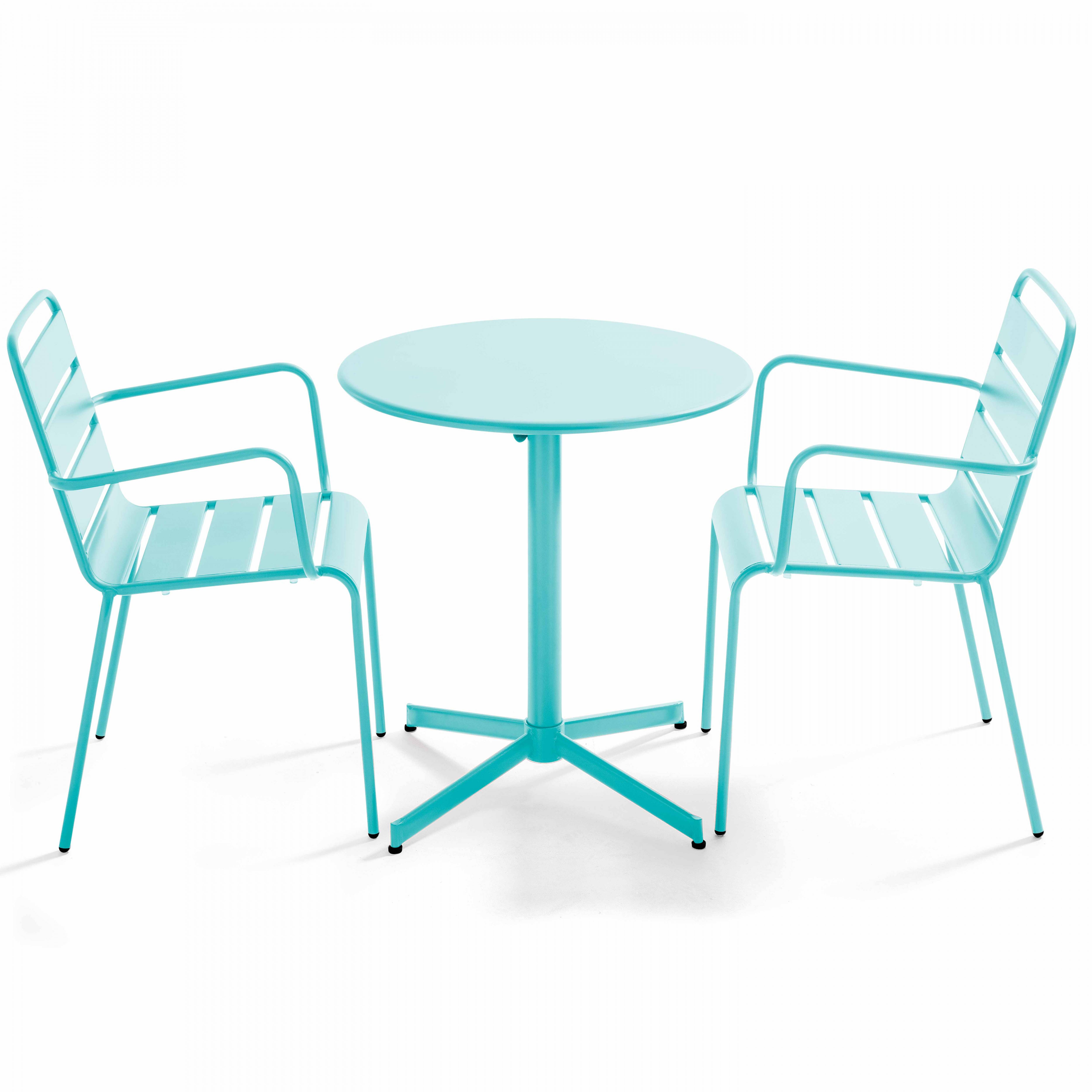 Oviala - Ensemble table de jardin et 2 fauteuils métal turquoise Palavas - Oviala - Image 1