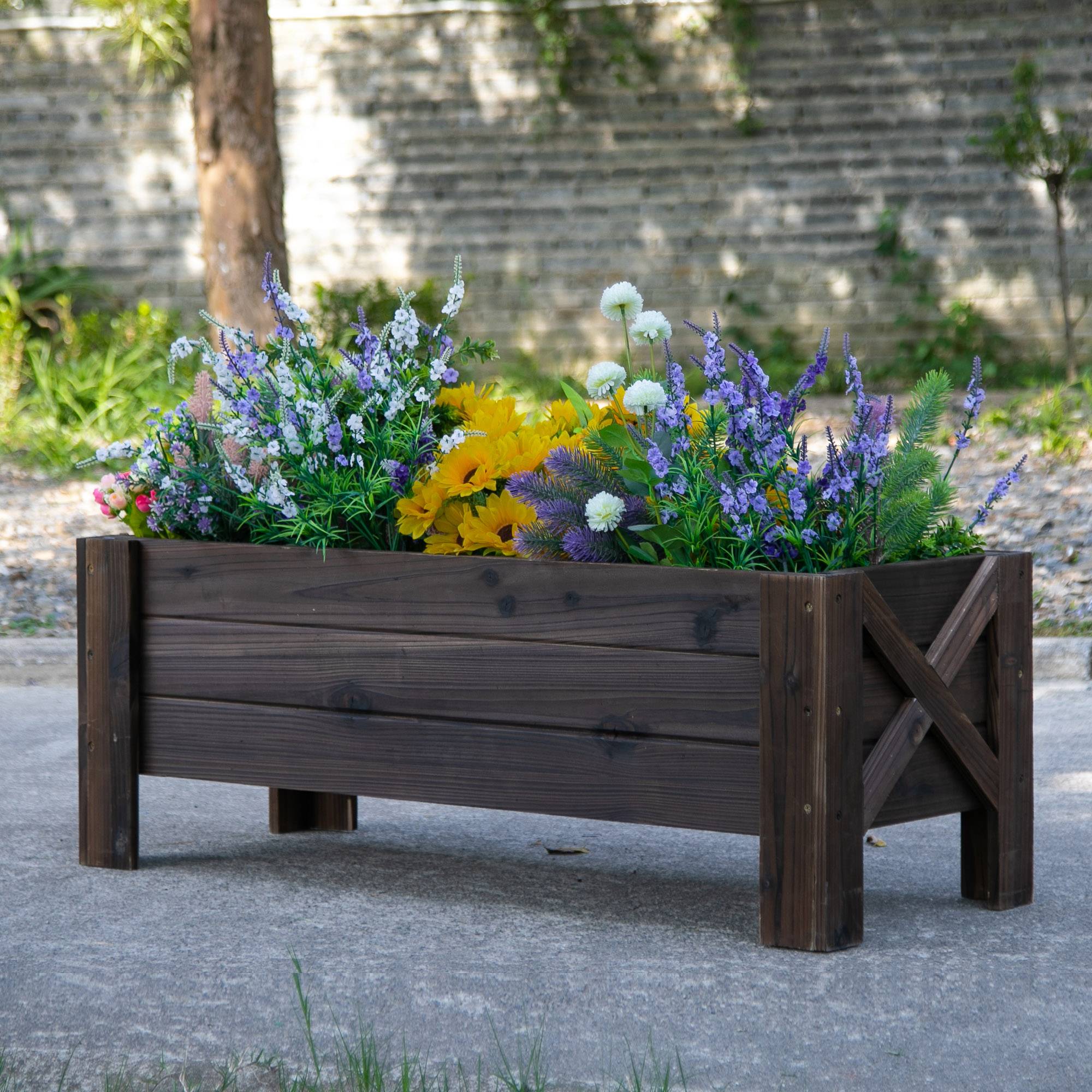 Sans Marque - Jardinière sur Pieds bac à Fleurs dim. 100L x 36l x 36H cm Inserts d'irrigation Inclus Bois Massif Sapin traité - Image 3