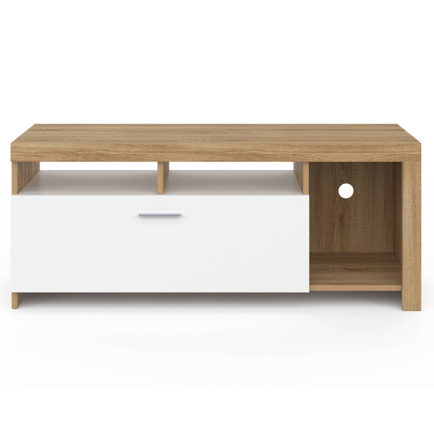 Meuble TV 110 cm MALO bois et placard blanc - Image 3