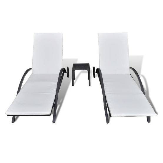 Chaises Longues avec Table Résine Tressée Noir 199.5 x 65 x 37 cm - PANGIVO - Image 3