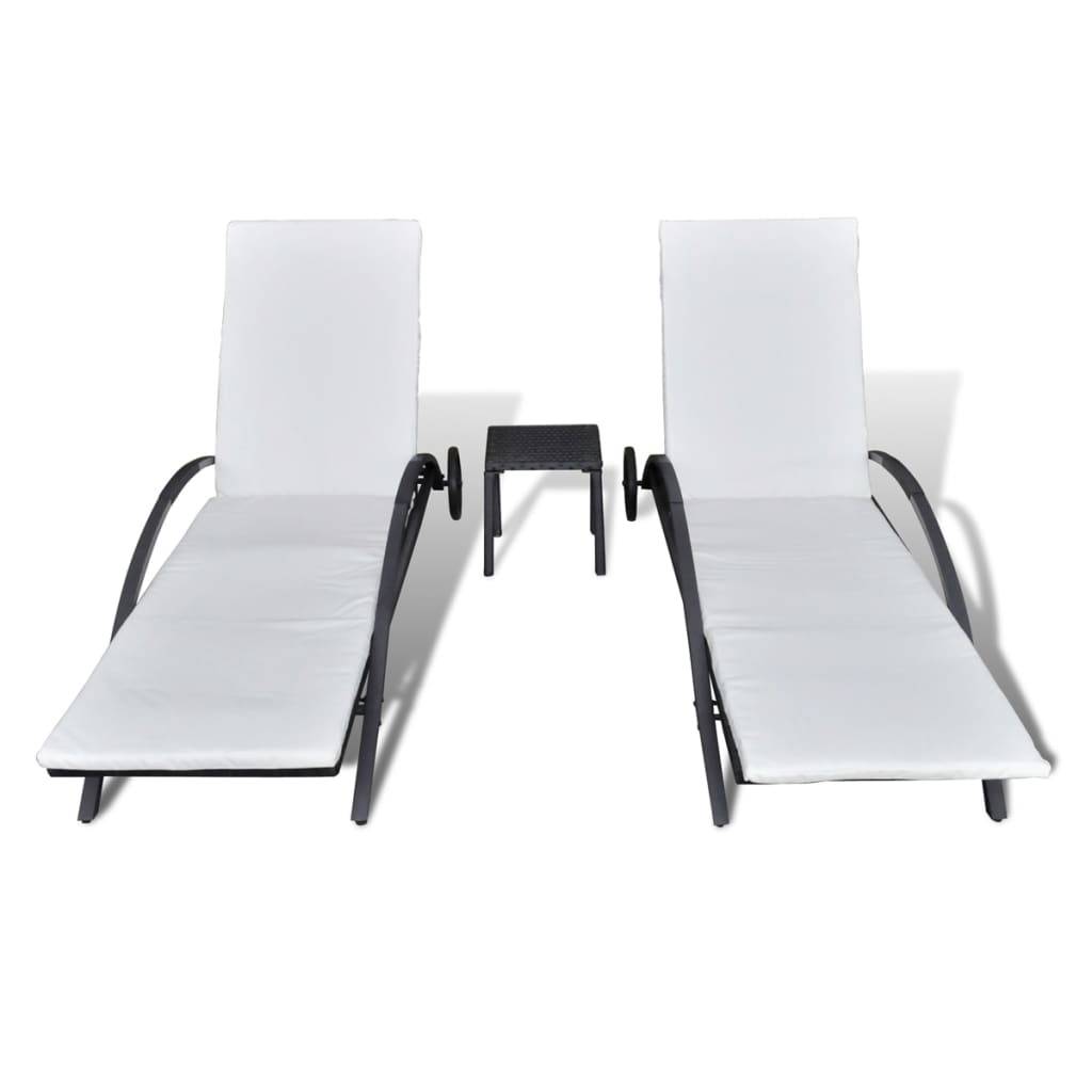 Chaises Longues avec Table Résine Tressée Noir 199.5 x 65 x 37 cm - PANGIVO - Image 3