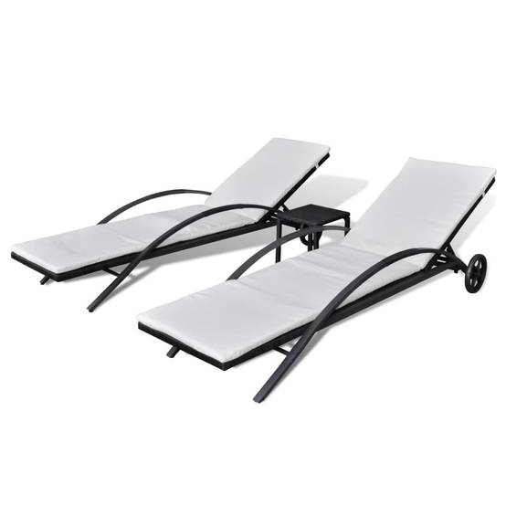 Chaises Longues avec Table Résine Tressée Noir 199.5 x 65 x 37 cm - PANGIVO - Image 2