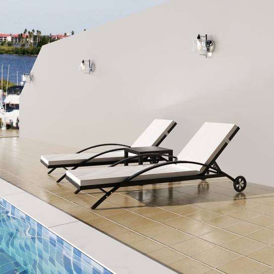 Chaises Longues avec Table Résine Tressée Noir 199.5 x 65 x 37 cm - PANGIVO - Image 1