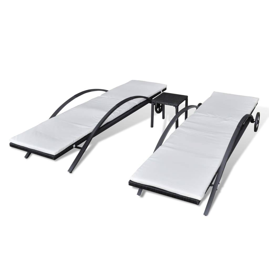 Chaises Longues avec Table Résine Tressée Noir 199.5 x 65 x 37 cm - PANGIVO - Image 4