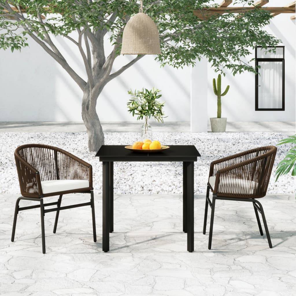Ensemble Repas Jardin 2P Rotin PVC Coussins Blanc Crème Marron – ComfortXL Outdoor Living - Image 1