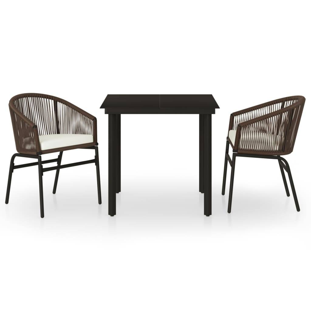 Ensemble Repas Jardin 2P Rotin PVC Coussins Blanc Crème Marron – ComfortXL Outdoor Living - Image 2