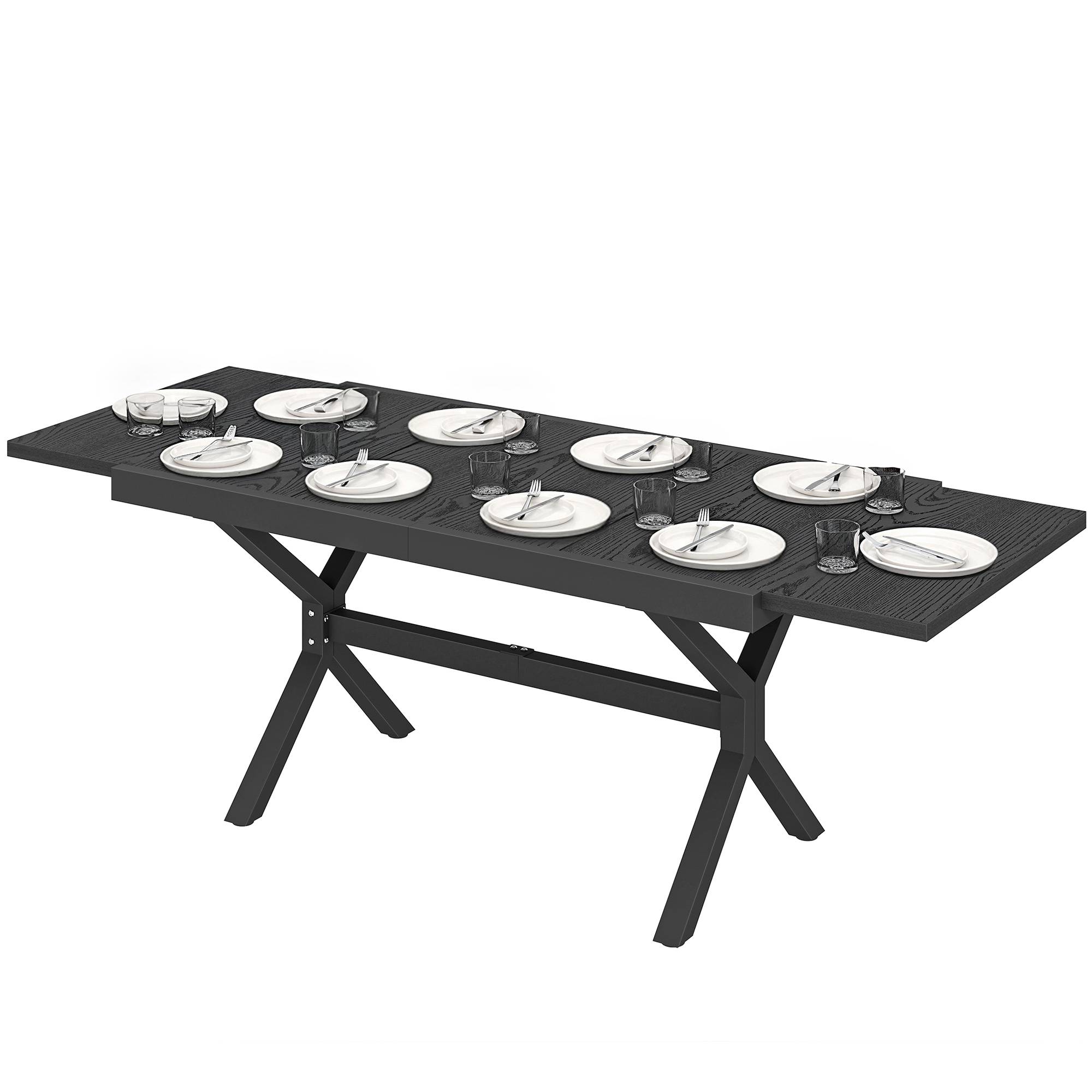 Table de Jardin Extensible Aluminium Table de Repas Extérieure Effet Bois 8-10 Personnes 214x85x73cm Gris Anthracite - Image 2