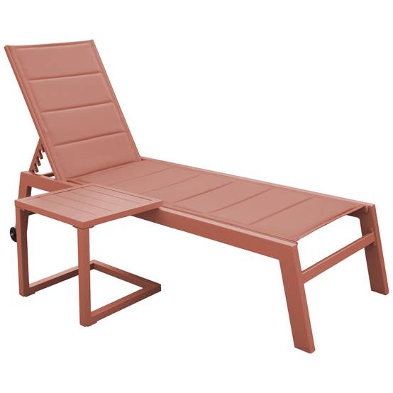 Set bain de soleil et table d'appoint BARBADOS en textilène terracotta - aluminium terracotta - HAPPY GARDEN - Image 1
