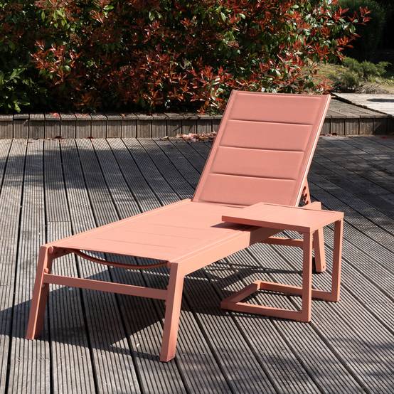 Set bain de soleil et table d'appoint BARBADOS en textilène terracotta - aluminium terracotta - HAPPY GARDEN - Image 2