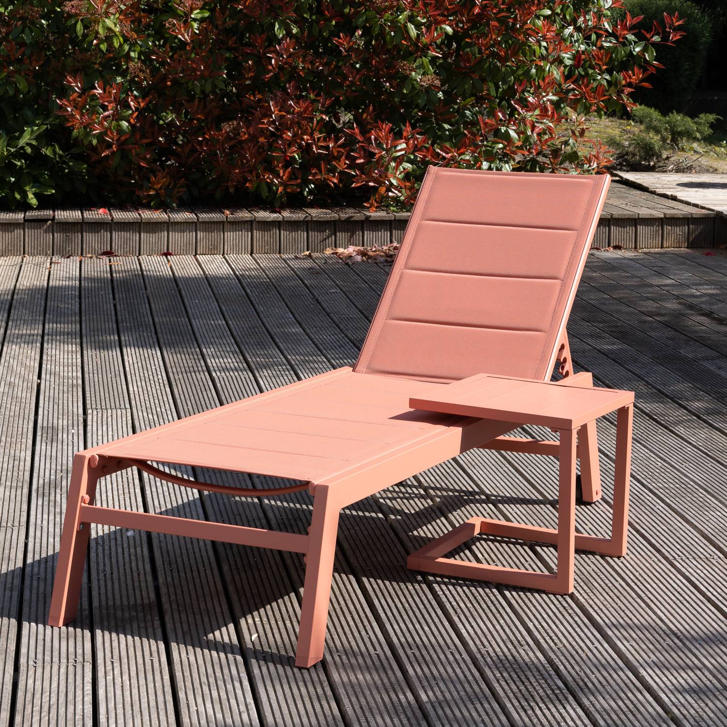 Set bain de soleil et table d'appoint BARBADOS en textilène terracotta - aluminium terracotta - HAPPY GARDEN - Image 2