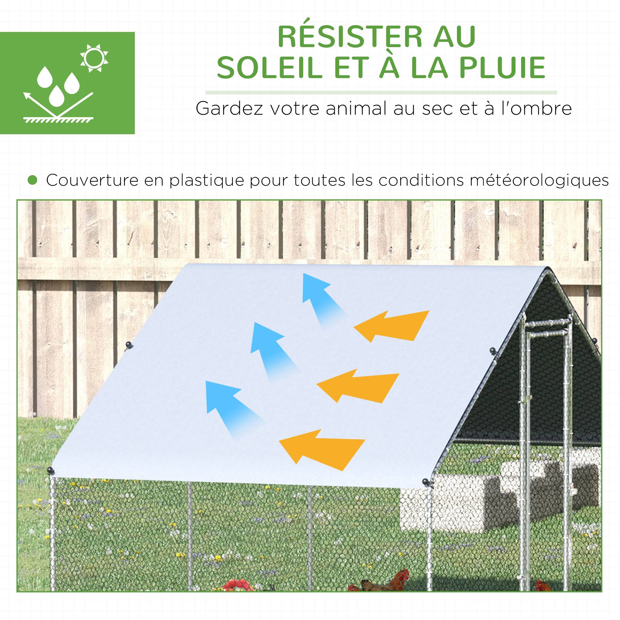 Sans Marque - Enclos poulailler chenil volière extérieur 6 m² - Parc grillagé dim. 3L x 2l x 2H m - Espace Couvert - Acier galvanisé - Image 6