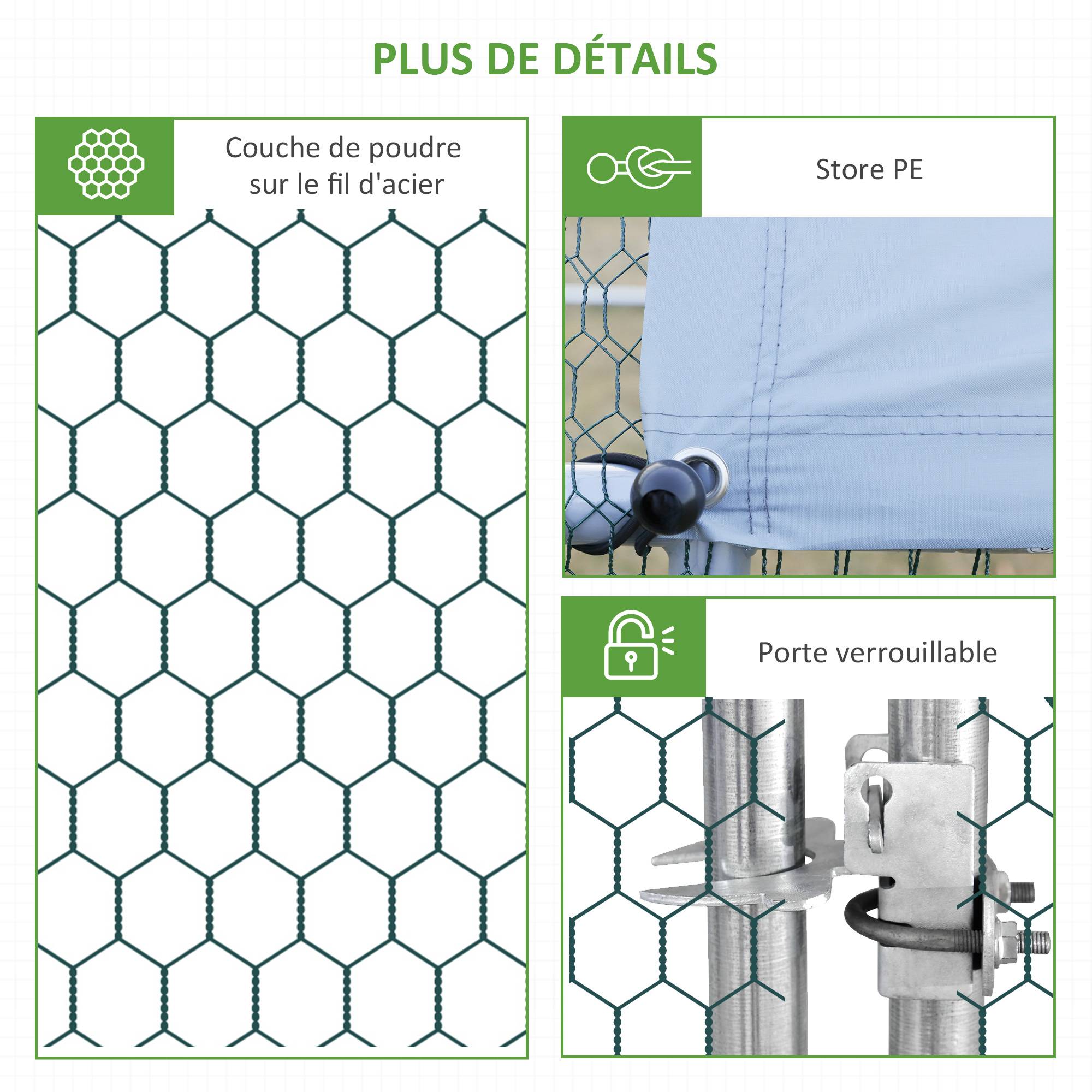 Sans Marque - Enclos poulailler chenil volière extérieur 6 m² - Parc grillagé dim. 3L x 2l x 2H m - Espace Couvert - Acier galvanisé - Image 9