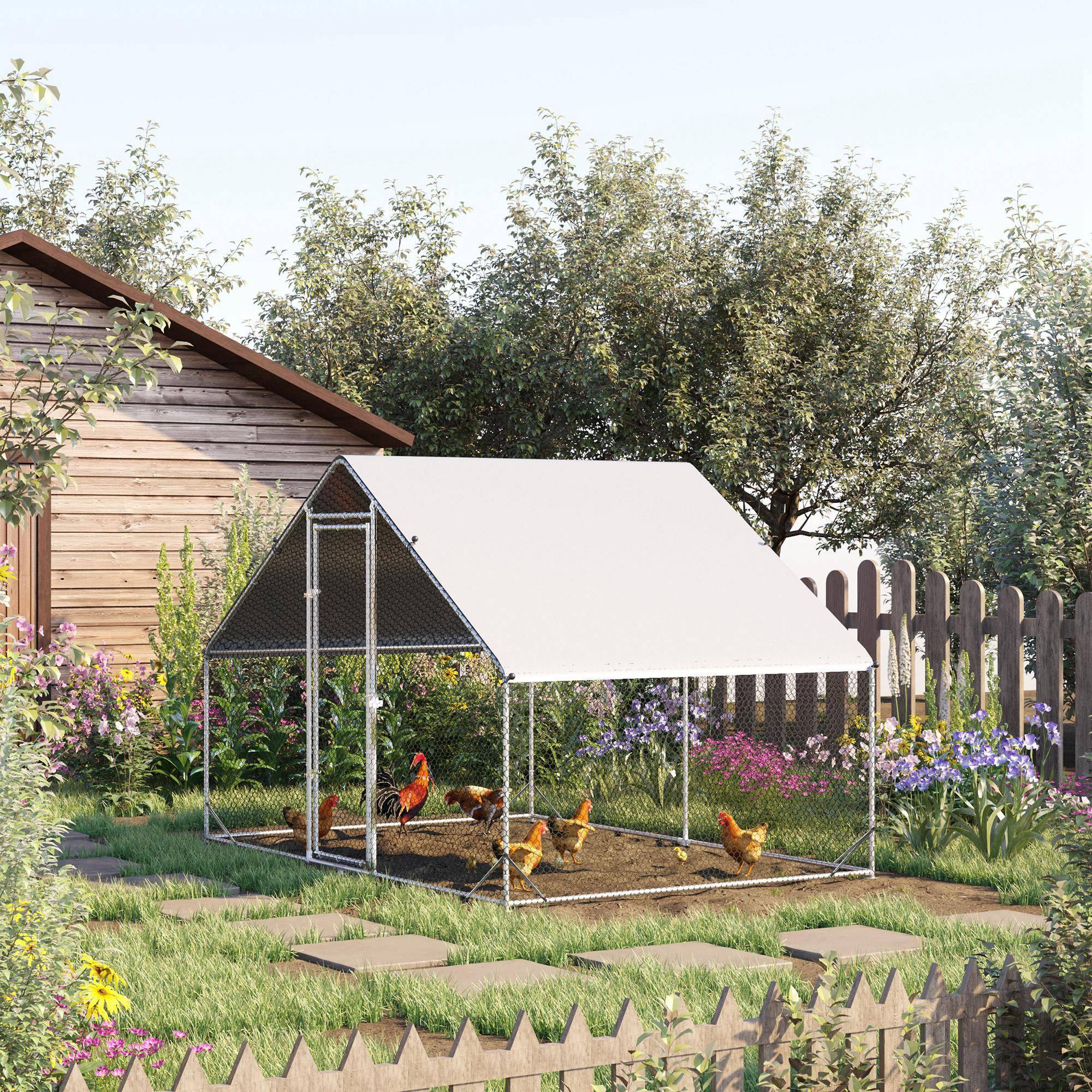 Sans Marque - Enclos poulailler chenil volière extérieur 6 m² - Parc grillagé dim. 3L x 2l x 2H m - Espace Couvert - Acier galvanisé - Image 3