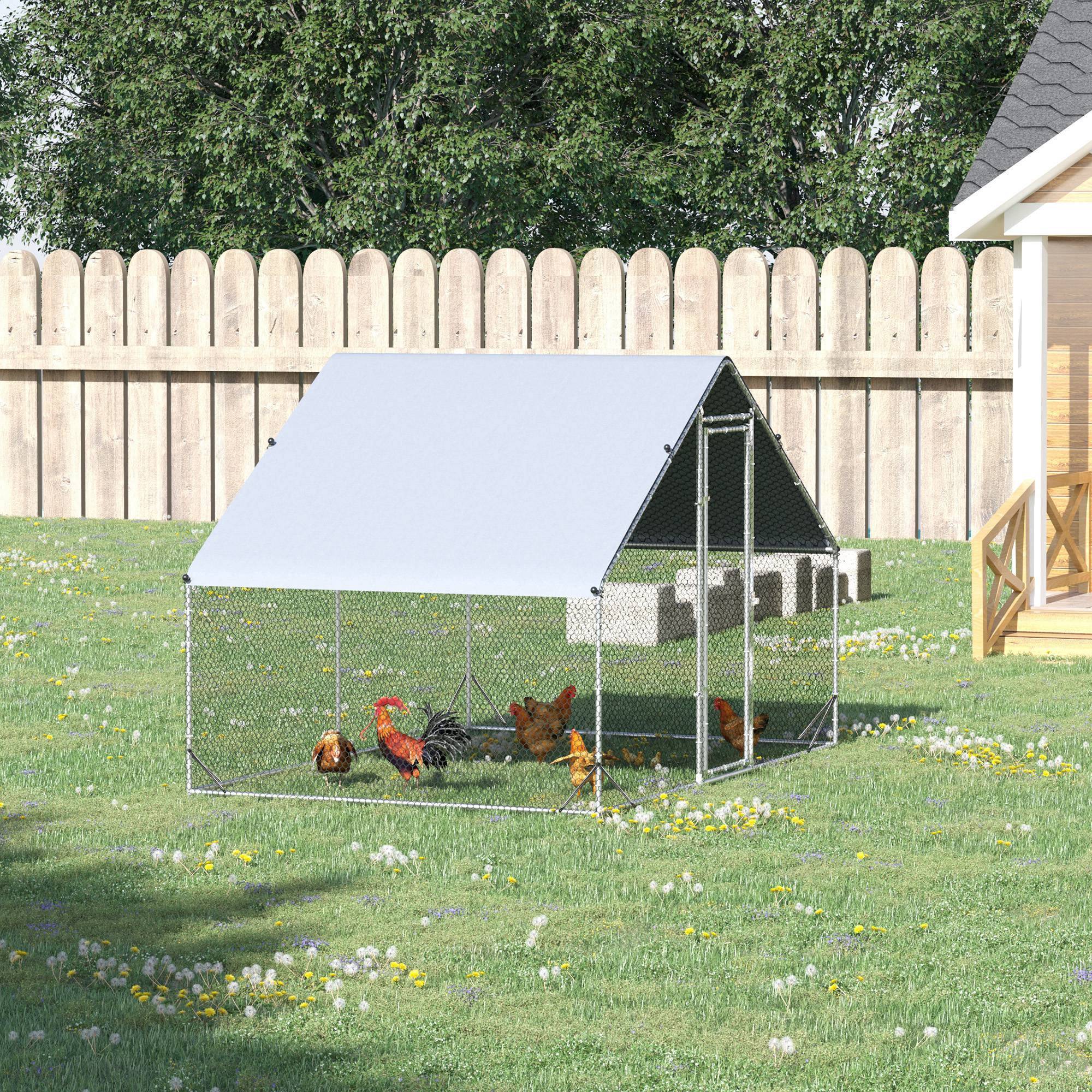 Sans Marque - Enclos poulailler chenil volière extérieur 6 m² - Parc grillagé dim. 3L x 2l x 2H m - Espace Couvert - Acier galvanisé - Image 4