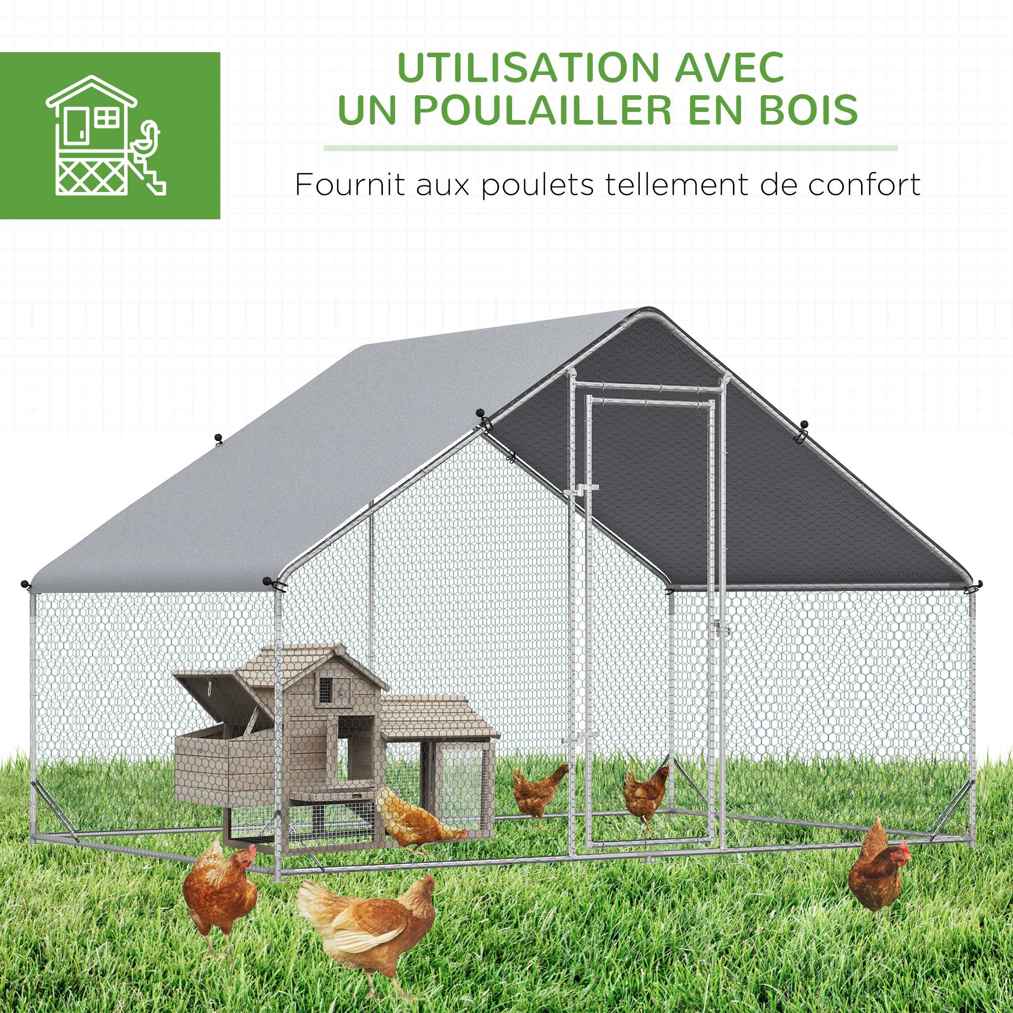 Sans Marque - Enclos poulailler chenil volière extérieur 6 m² - Parc grillagé dim. 3L x 2l x 2H m - Espace Couvert - Acier galvanisé - Image 7