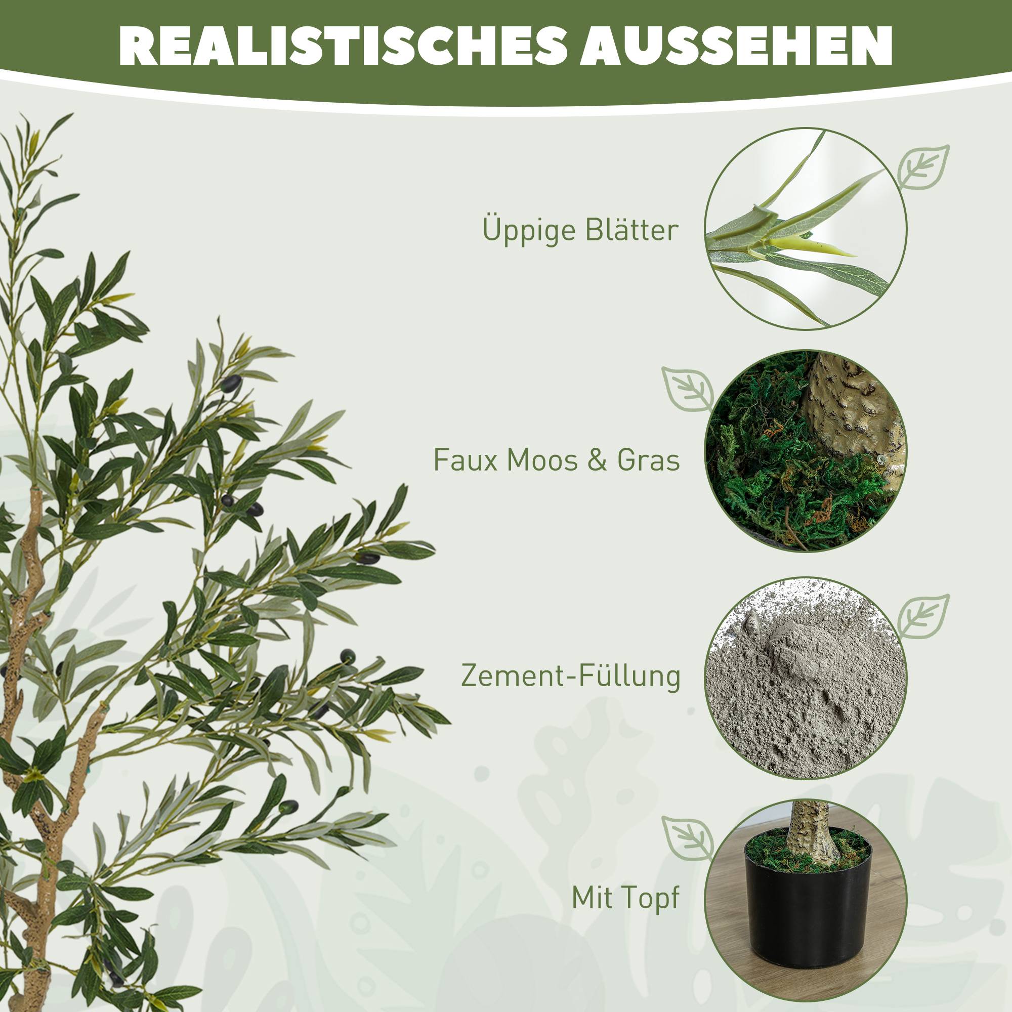 Plante artificielle, olivier artificiel, 150 cm, 720 feuilles, 40 olives, pot de fleurs robuste, plante décorative, verte - Image 6