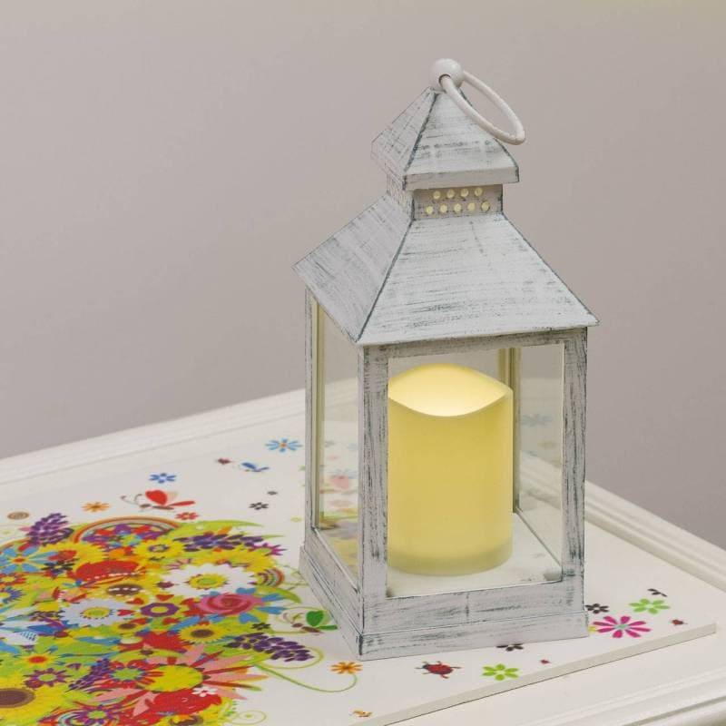 Lotti - Lanterne carrée en plastique et verre blanc antique avec Bougie LED BLANC CHAUD Lotti - Image 6