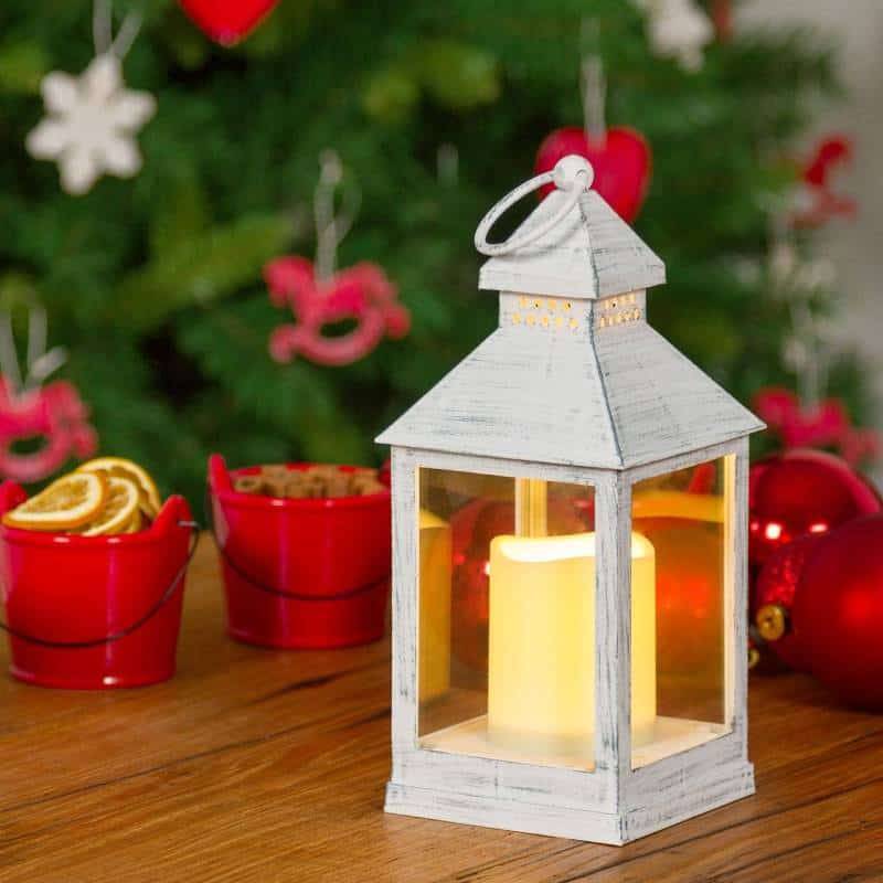Lotti - Lanterne carrée en plastique et verre blanc antique avec Bougie LED BLANC CHAUD Lotti - Image 2