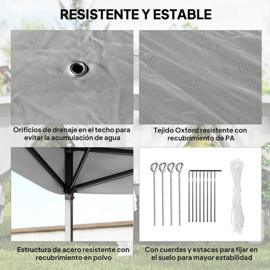 Tente pliante pop-up 3,3 x 3,3 m, hauteur réglable, double toit, moustiquaires amovibles et sac de transport inclus, gris anti-UV - Image 9