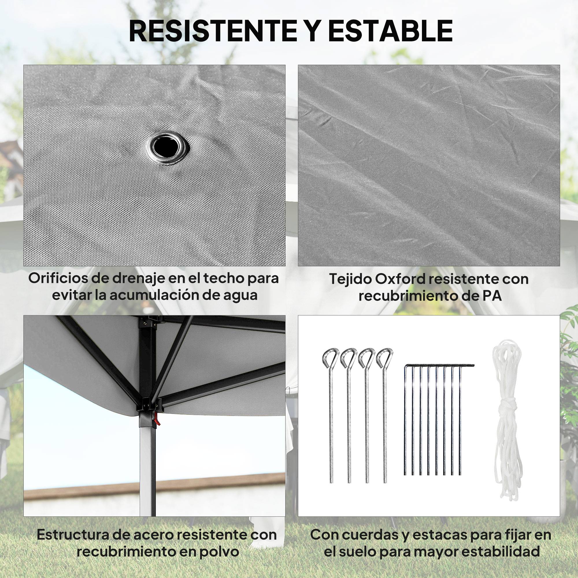 Tente pliante pop-up 3,3 x 3,3 m, hauteur réglable, double toit, moustiquaires amovibles et sac de transport inclus, gris anti-UV - Image 9