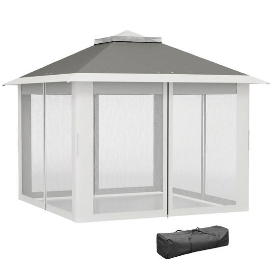 Tente pliante pop-up 3,3 x 3,3 m, hauteur réglable, double toit, moustiquaires amovibles et sac de transport inclus, gris anti-UV - Image 2