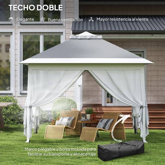 Tente pliante pop-up 3,3 x 3,3 m, hauteur réglable, double toit, moustiquaires amovibles et sac de transport inclus, gris anti-UV - Image 6