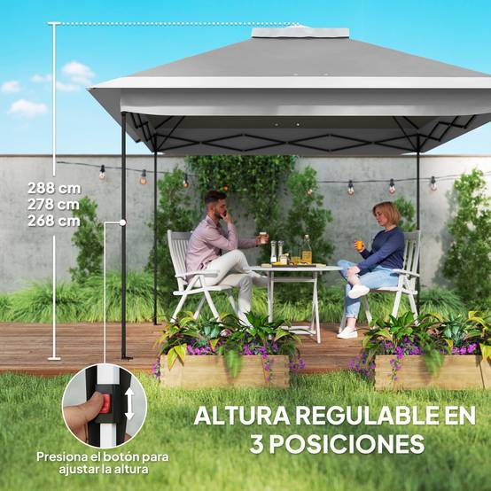 Tente pliante pop-up 3,3 x 3,3 m, hauteur réglable, double toit, moustiquaires amovibles et sac de transport inclus, gris anti-UV - Image 8