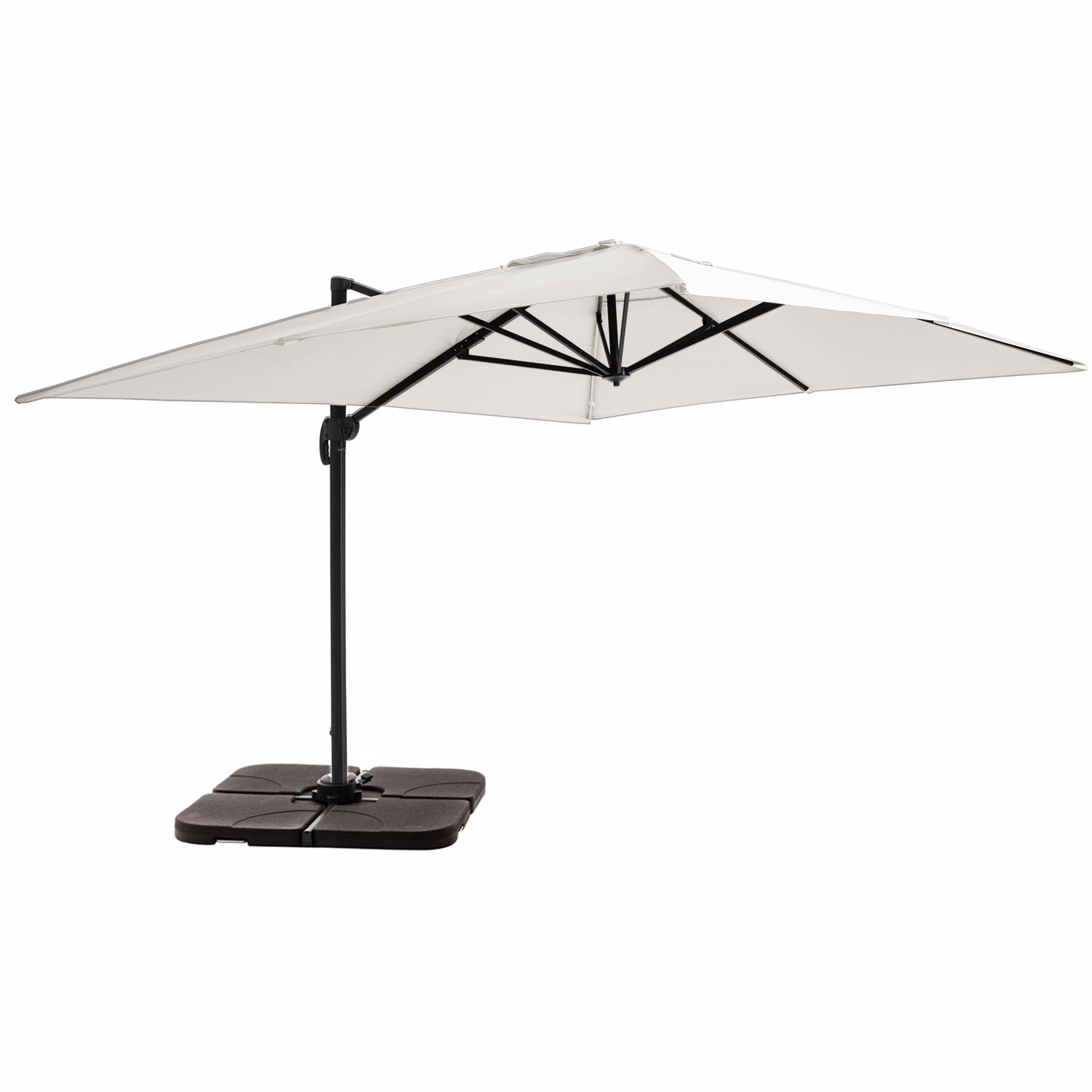 Oviala - Parasol déporté 4x3 m 360° inclinable + 4 dalles à lester blanc Caserta - Oviala