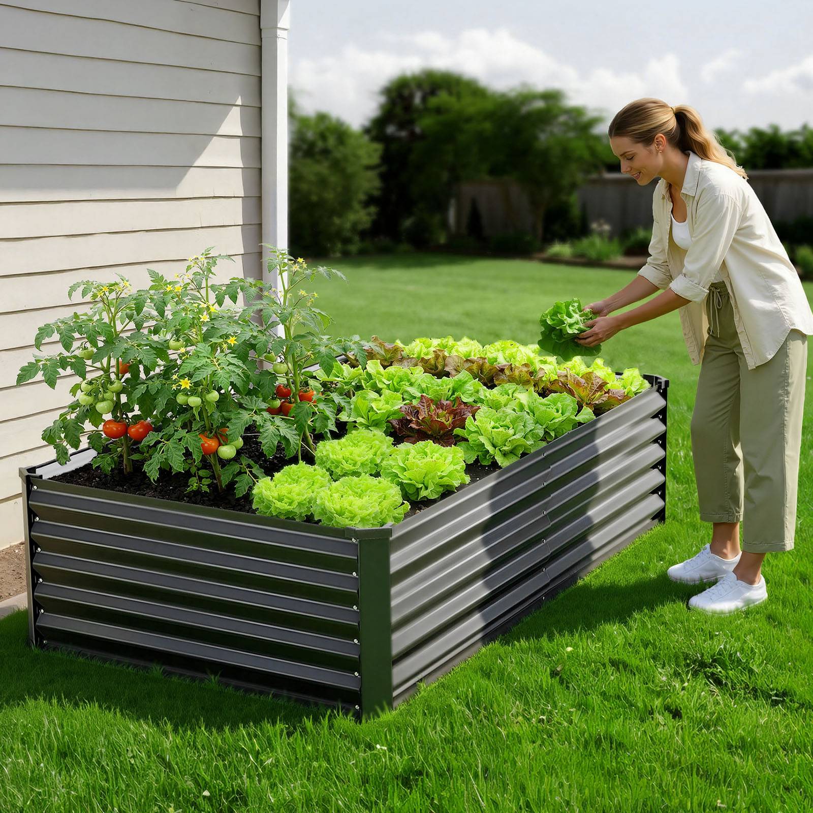 Vevor - VEVOR Carré Potager Surélevé Métal Rectangulaire 203x102x46 cm 2 PCS Gris Foncé - Image 8