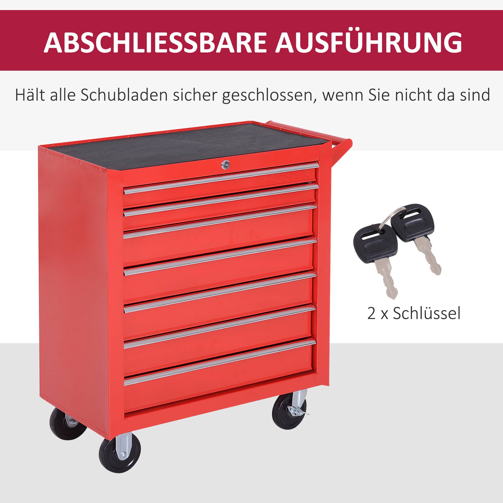Sans Marque - Chariot outils, 2 petits & 5 grands tiroirs, acier, 150 kg, 69 x 33 x 75 cm, rouge - Image 9
