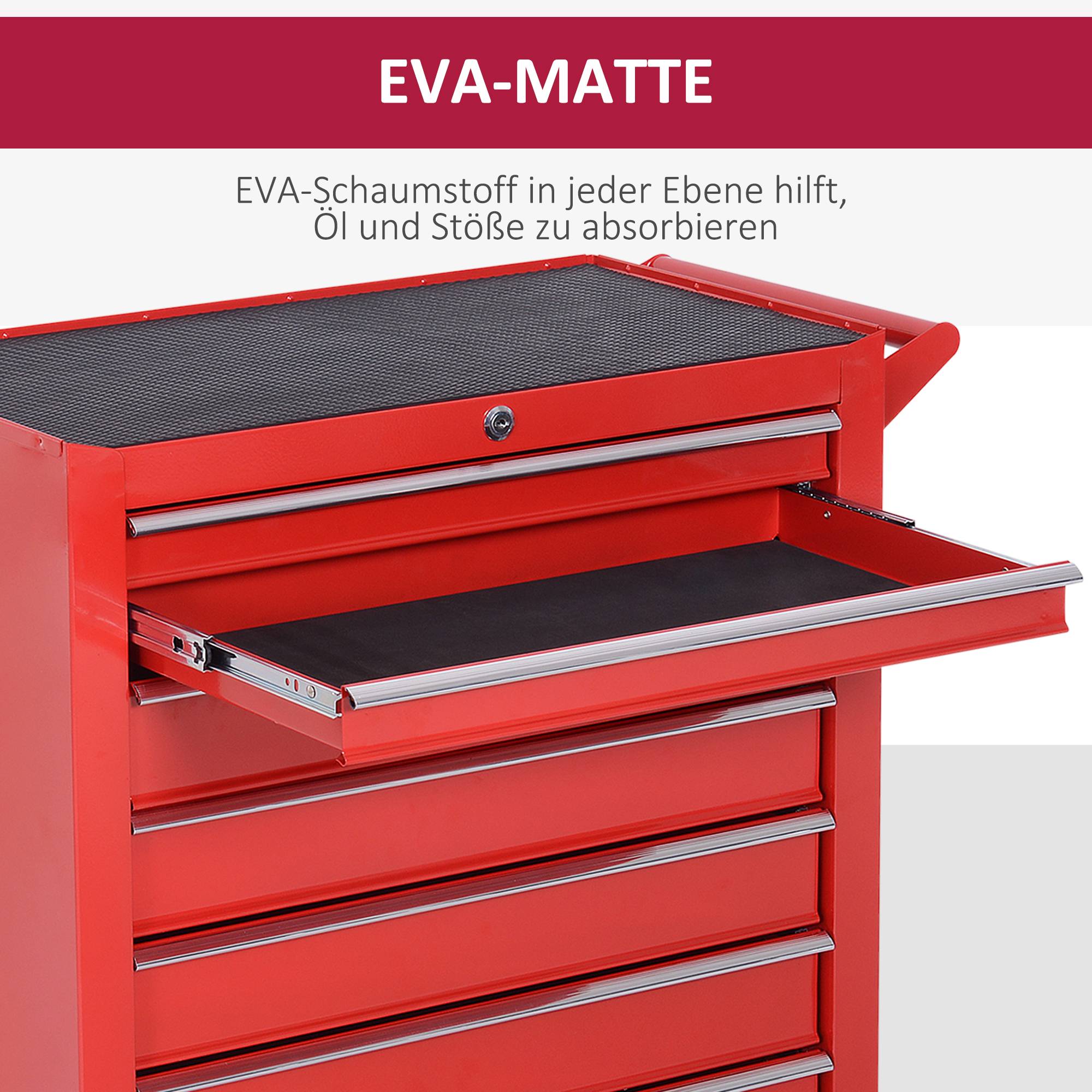 Sans Marque - Chariot outils, 2 petits & 5 grands tiroirs, acier, 150 kg, 69 x 33 x 75 cm, rouge - Image 7