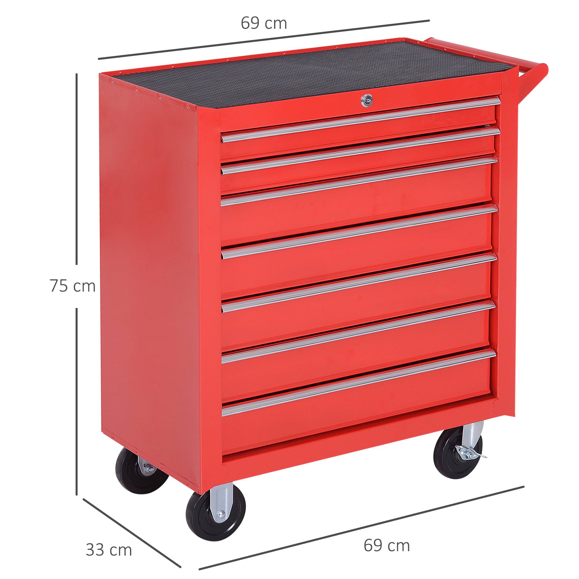 Sans Marque - Chariot outils, 2 petits & 5 grands tiroirs, acier, 150 kg, 69 x 33 x 75 cm, rouge - Image 5