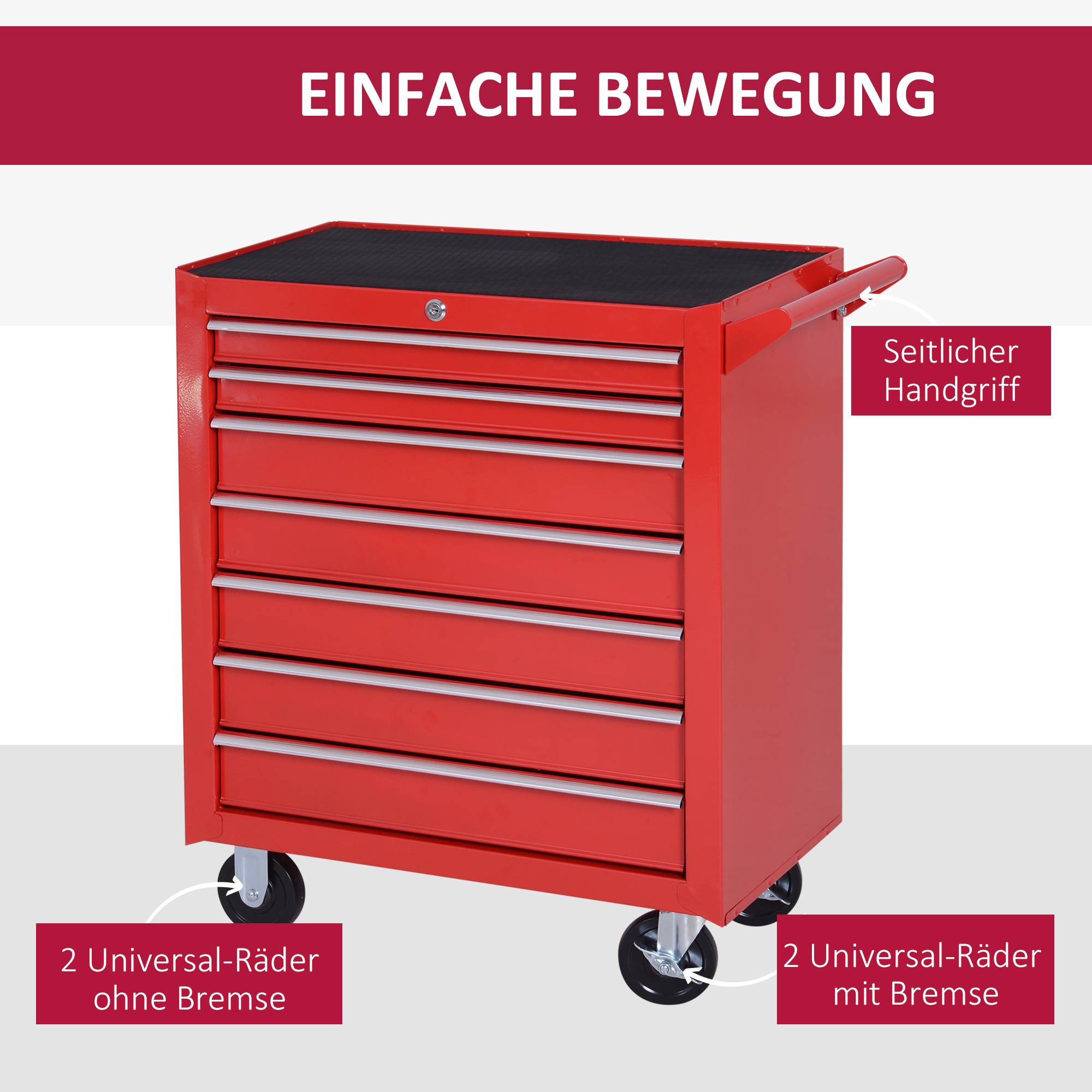 Sans Marque - Chariot outils, 2 petits & 5 grands tiroirs, acier, 150 kg, 69 x 33 x 75 cm, rouge - Image 8